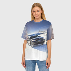 Женская футболка oversize 3D Chrysler Jeep Cherokee в горах зимой - фото 2