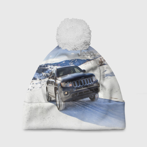 Шапка 3D c помпоном Chrysler Jeep Cherokee в горах зимой, цвет 3D печать