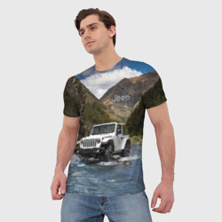 Мужская футболка 3D Chrysler Jeep Rubicon преодолевает водную преграду - фото 2