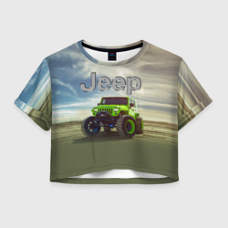 Женская футболка Crop-top 3D Chrysler Jeep Rubicon в пустыне