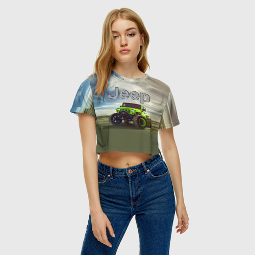 Женская футболка Crop-top 3D Chrysler Jeep Rubicon в пустыне, цвет 3D печать - фото 3