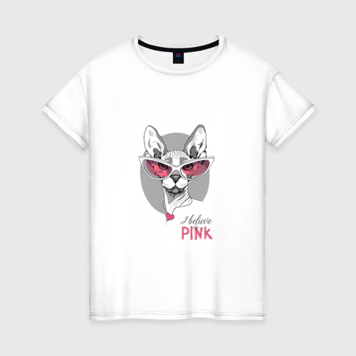 Женская футболка хлопок с принтом J believe in pink, вид спереди #2