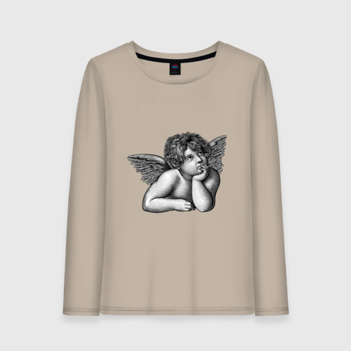 Женский лонгслив хлопок с принтом Angel cupid, вид спереди #2