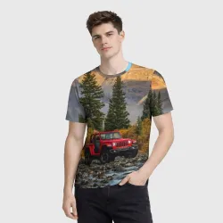 Мужская футболка 3D Chrysler Jeep Wrangler Rubicon в горах - фото 2