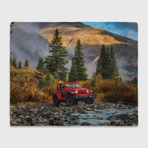 Плед 3D Chrysler Jeep Wrangler Rubicon в горах, цвет 3D (велсофт)