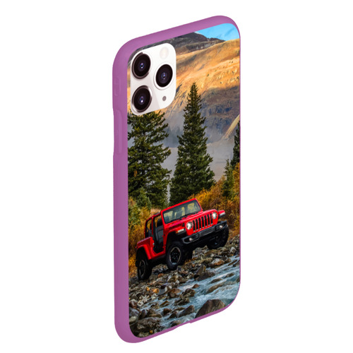 Чехол для iPhone 11 Pro Max матовый Chrysler Jeep Wrangler Rubicon в горах, цвет фиолетовый - фото 3