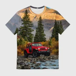 Мужская футболка 3D Chrysler Jeep Wrangler Rubicon в горах