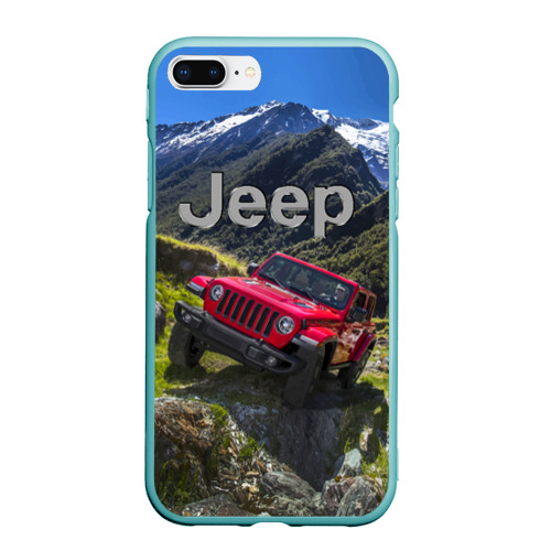 Чехол для iPhone 7Plus/8 Plus матовый Chrysler Jeep Wrangler Rubicon - горы, цвет мятный