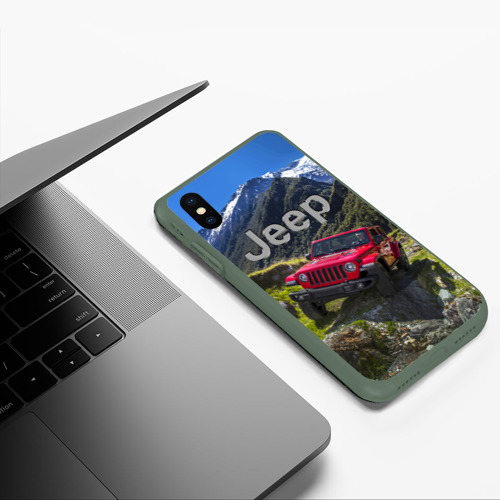 Чехол для iPhone XS Max матовый Chrysler Jeep Wrangler Rubicon - горы, цвет темно-зеленый - фото 5