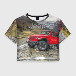 Женская футболка Crop-top 3D Chrysler Jeep Wrangler Rubicon на горной дороге