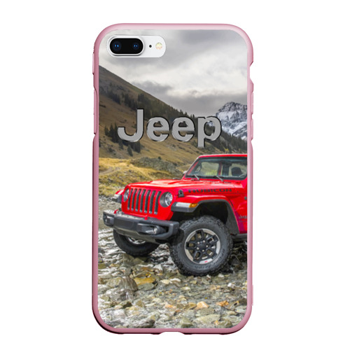 Чехол для iPhone 7Plus/8 Plus матовый Chrysler Jeep Wrangler Rubicon на горной дороге, цвет розовый