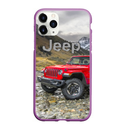 Чехол для iPhone 11 Pro Max матовый Chrysler Jeep Wrangler Rubicon на горной дороге