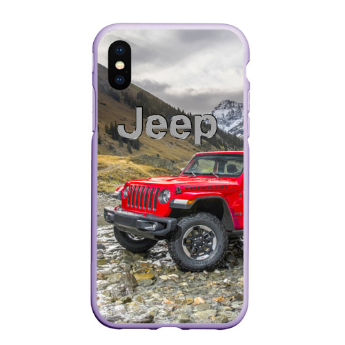 Чехол для iPhone XS Max матовый Chrysler Jeep Wrangler Rubicon на горной дороге, цвет светло-сиреневый