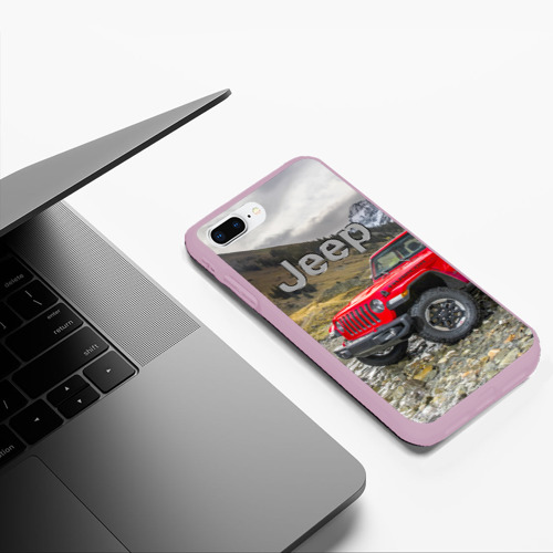 Чехол для iPhone 7Plus/8 Plus матовый Chrysler Jeep Wrangler Rubicon на горной дороге, цвет розовый - фото 5