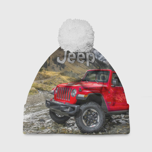 Шапка 3D c помпоном Chrysler Jeep Wrangler Rubicon на горной дороге, цвет 3D печать