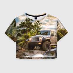 Женская футболка Crop-top 3D Chrysler Jeep Wrangler Rubicon на природе