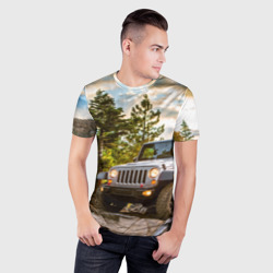 Мужская футболка 3D Slim Chrysler Jeep Wrangler Rubicon на природе - фото 2