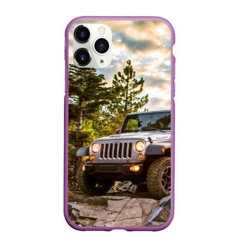 Чехол для iPhone 11 Pro Max матовый Chrysler Jeep Wrangler Rubicon на природе, цвет фиолетовый