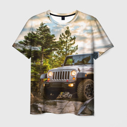 Мужская футболка 3D Chrysler Jeep Wrangler Rubicon на природе