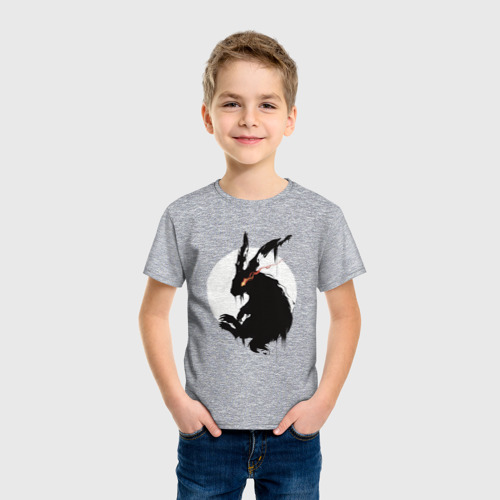 Детская футболка хлопок с принтом Черный кролик 2023, фото на моделе #1