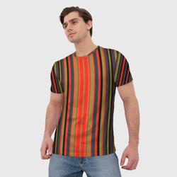 Мужская футболка 3D Вертикальные полосы в оранжево-коричневых тонах - фото 2