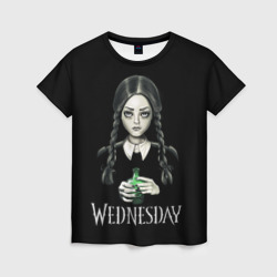 Женская футболка 3D Уэнсдэй на чёрном фоне