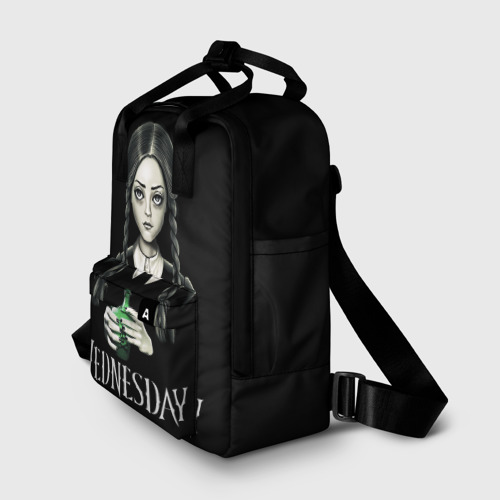 Женский рюкзак 3D с принтом Уэнсдэй на чёрном фоне, фото на моделе #1