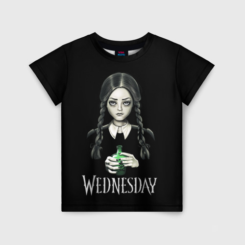 Детская футболка 3D Уэнсдэй на чёрном фоне, цвет 3D печать