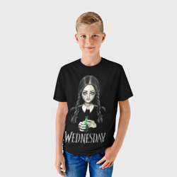 Детская футболка 3D Уэнсдэй на чёрном фоне - фото 2