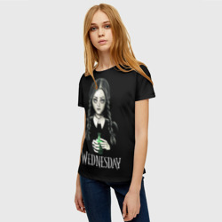 Женская футболка 3D Уэнсдэй на чёрном фоне - фото 2