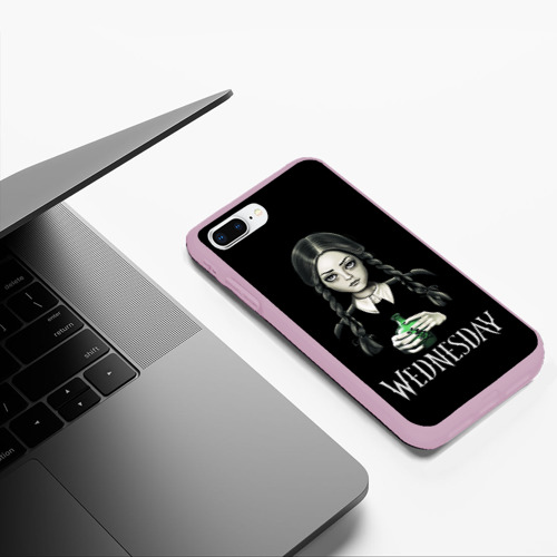 Чехол для iPhone 7Plus/8 Plus матовый Уэнсдэй на чёрном фоне, цвет розовый - фото 5
