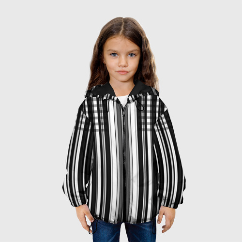 Детская куртка 3D Бело серый полосатый узор, цвет черный - фото 4