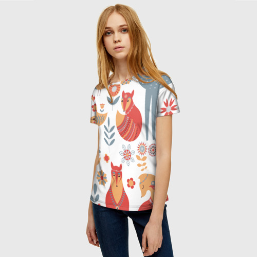 Женская футболка 3D с принтом Животные, птицы, растения в скандинавском стиле, фото на моделе #1