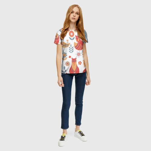 Женская футболка 3D с принтом Животные, птицы, растения в скандинавском стиле, вид сбоку #3
