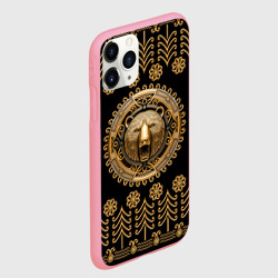 Чехол для iPhone 11 Pro Max матовый Медведь золотой барельеф с этническим орнаментом - фото 2