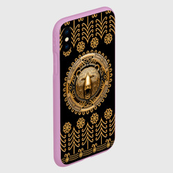Чехол для iPhone XS Max матовый Медведь золотой барельеф с этническим орнаментом - фото 2
