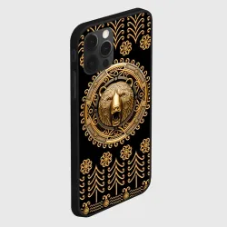 Чехол для iPhone 12 Pro Медведь золотой барельеф с этническим орнаментом - фото 2