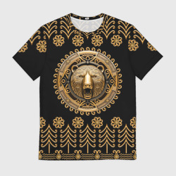 Мужская футболка 3D Медведь золотой барельеф с этническим орнаментом