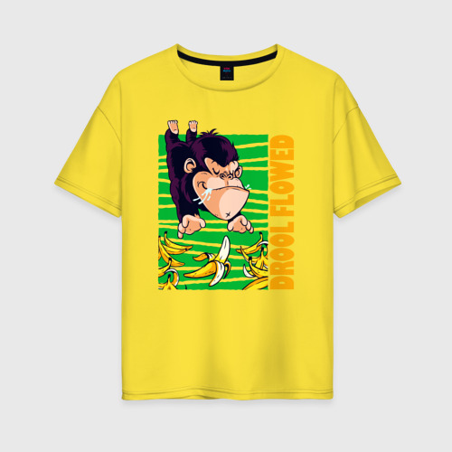 Женская футболка хлопок Oversize Обезьяна ловит бананы, цвет желтый
