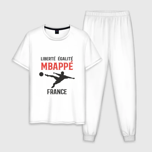 Мужская пижама с белой футболкой хлопок Mbappe France