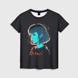 Женская футболка 3D Девушка в темноте