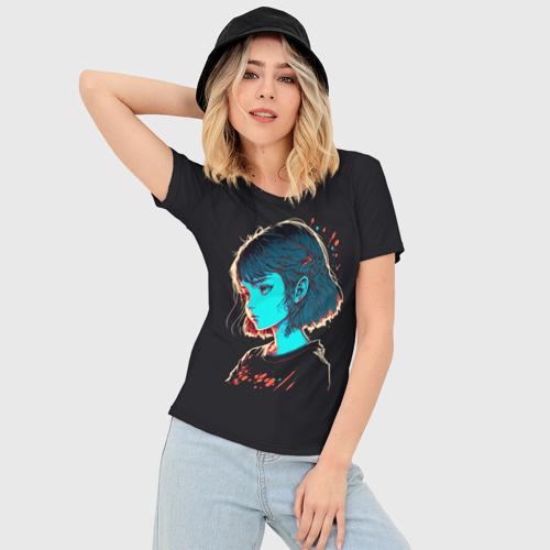 Женская футболка 3D Slim Девушка в темноте, цвет 3D печать - фото 3
