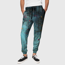 Синие и голубые туманные воды с красками – Мужские брюки 3D с принтом купить