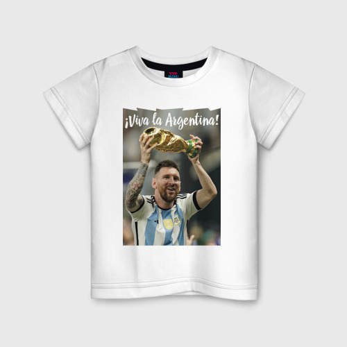 Детская футболка хлопок Lionel Messi - world champion - Argentina, цвет белый