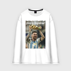 Мужской лонгслив oversize хлопок Lionel Messi - world champion - Argentina