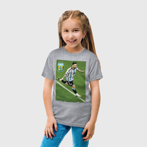 Детская футболка хлопок Argentina - Lionel Messi - world champion, цвет меланж - фото 5