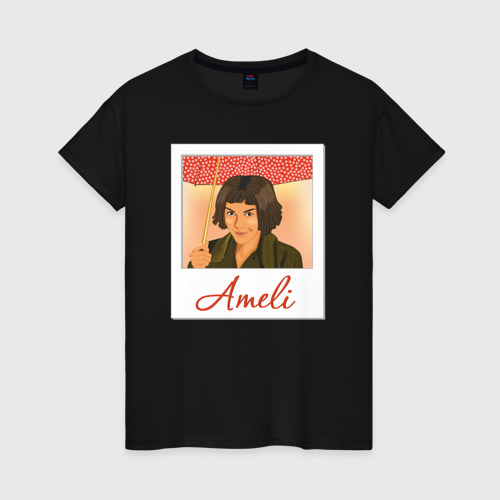 Женская футболка хлопок Амели с зонтом, цвет черный