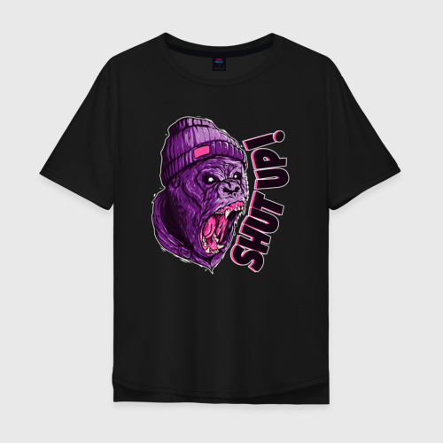 Мужская футболка хлопок Oversize с принтом Злая обезьяна - shut up, вид спереди #2