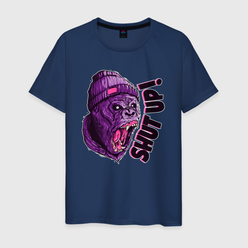 Мужская футболка хлопок с принтом Злая обезьяна - shut up, вид спереди #2