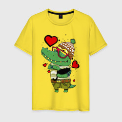 Crocodile with a cat – Мужская футболка хлопок с принтом купить со скидкой в -20%